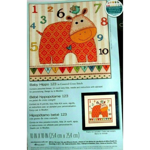 Cross Stitch Kit Dimensions Baby Hippo 123 Counted 10x10 Jo Moulton Sealed - Picture 1 of 5